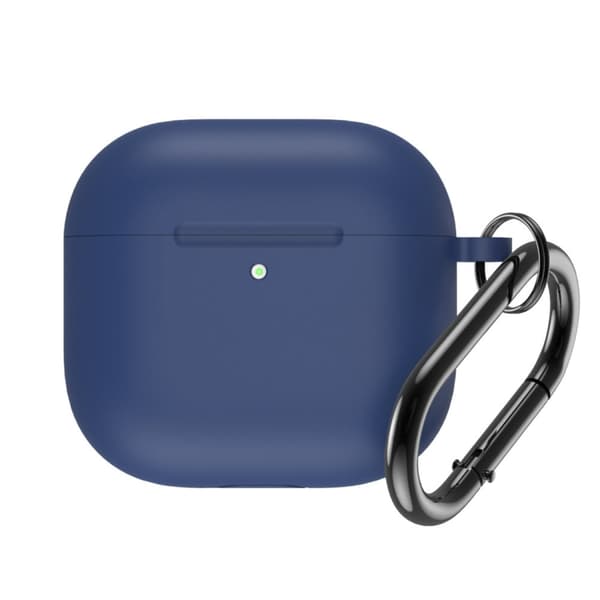 Blåt silikoneetui til AirPods 4 med karabinhage
