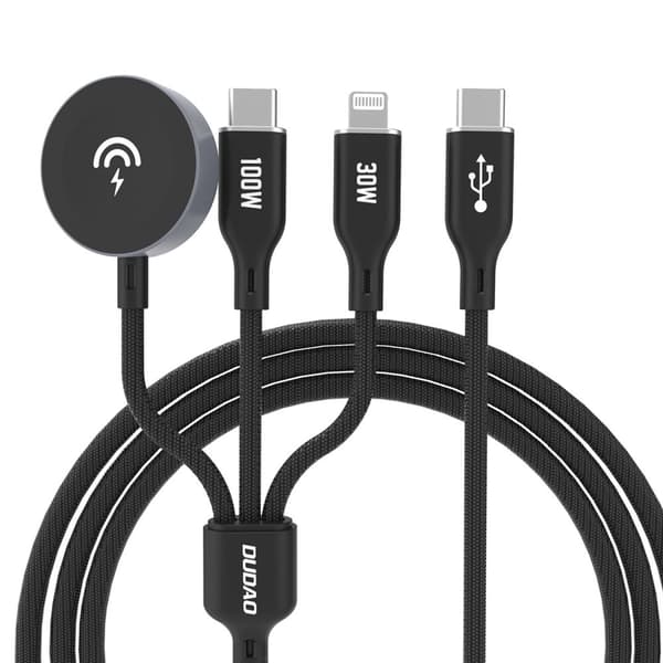 Dudao A12Max+ PD 100W 3-i-1 Laddkabel för Apple Watch: USB-C Lightning 1,2m - svart