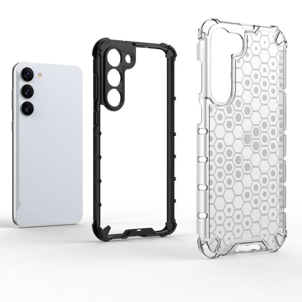 Samsung Galaxy S23+ Stöttåligt Hybrid Skal - Transparent Honeycomb Design