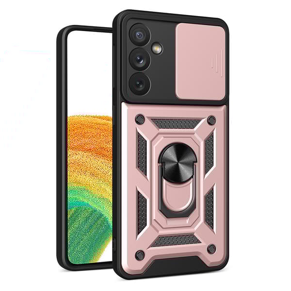 Hybrid Armor Camshield etui til Samsung Galaxy A14 robust beskyttelsescover med kameralinseskærm i pink