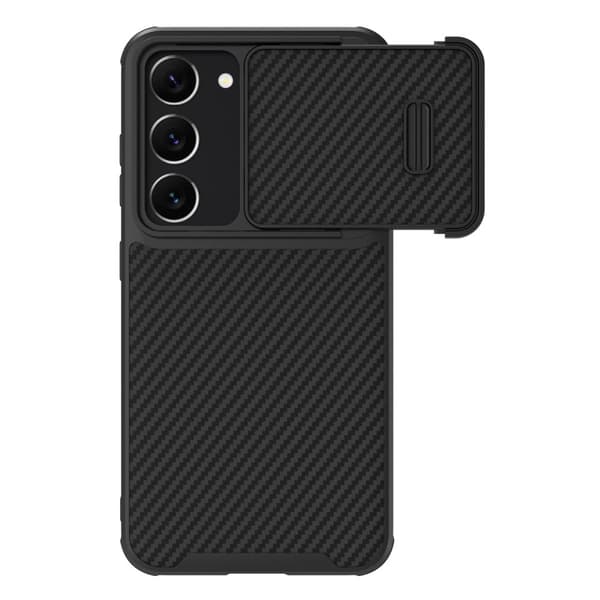 Nillkin Syntetisk Fiber S Etui til Samsung Galaxy S23 - Kamera Beskyttelsescover Sort