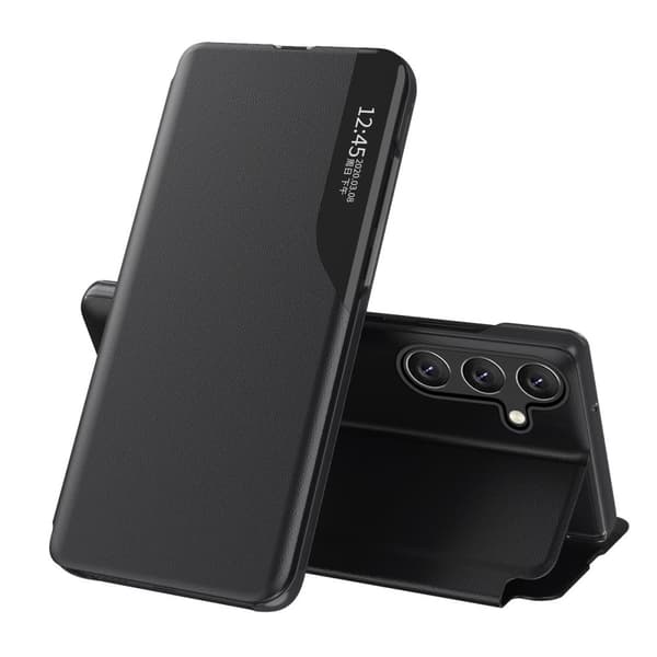 Eco Læder View Cover til Samsung Galaxy A24 4G med Klap & Stand, Sort