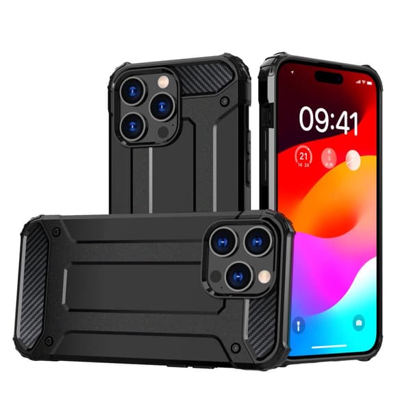 Vahva Hybrid Armor -suojakotelo iPhone 15 Pro: Musta