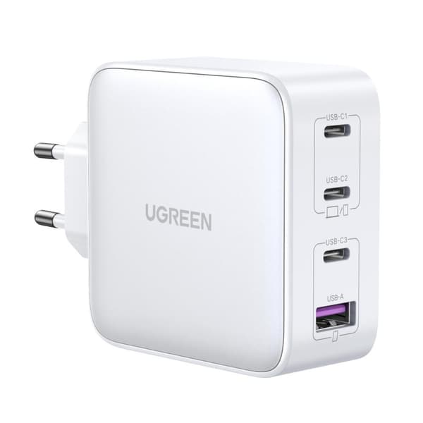 Ugreen 100W Hvid GaN Turbo Oplader med 3x USB-C / USB Porte
