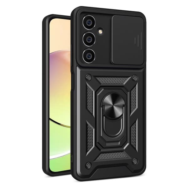 Samsung M54 Kestävä Hybrid Armor Camshield Suojakotelo Linssinsuojalla - Musta
