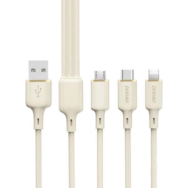 Dudao L7SE 3-i-1 Opladerkabel 66W USB-A til USB-C / Lightning / Micro USB 1,2m - Beige