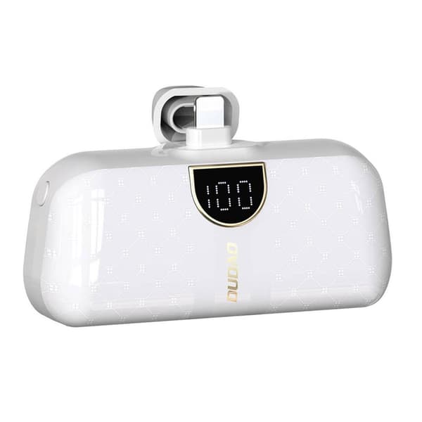 Mini Powerbank Dudao K20SL 5000mAh med Lightning/USB-C forbindelser - Hvid
