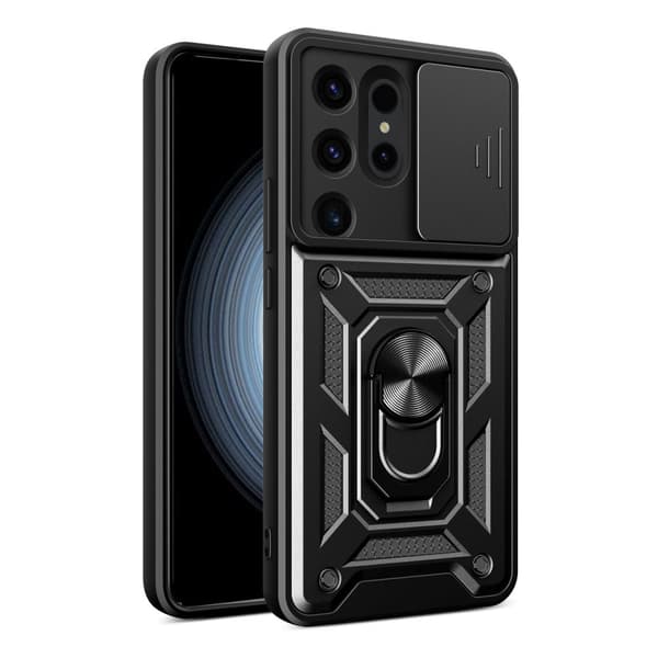 Samsung Galaxy S24 Ultra Hybrid Armor Camshield - musta suojakuori kameransuojalla