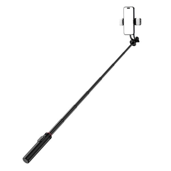 Teleskopisk Selfie-stang WC12YDS med stativ 1.3m i aluminiumlegering, dobbelt LED-lys og telefonholder - sort