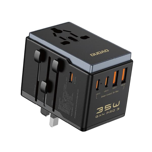 Dudao A35Pro 35W Rejseadapter - EU/UK/AUS/US/JP, 3x USB-C, 2x USB-A, Sort