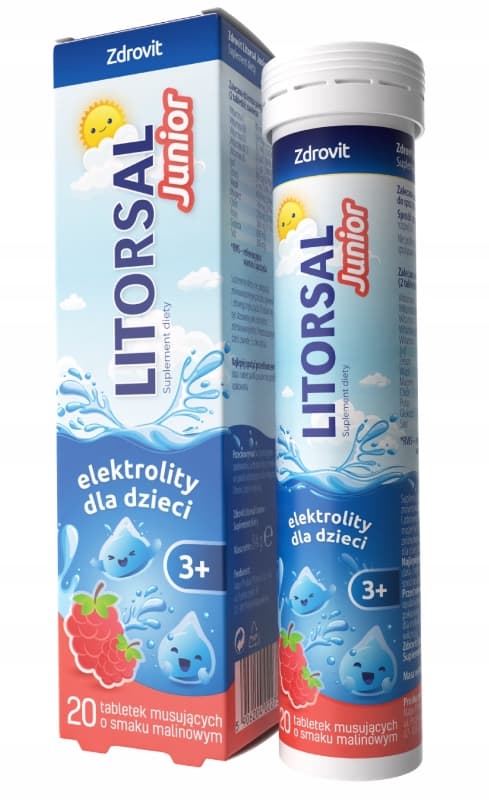 Zdrovit Litorsal Junior, vadelmanmakuinen, 20 poretablettia
