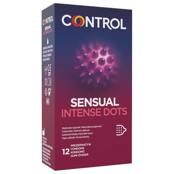 Kontroll Sensuell Intense Dots Kondomer med koniska knoppar, 12 stycken