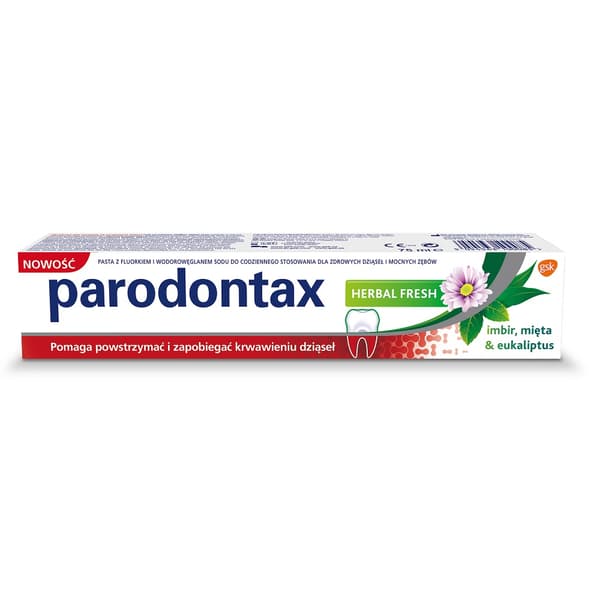 Parodontax Herbal Fresh Tandpasta mod blødende tandkød med Ingefær & Pebermynte & Eukalyptus, 75 ml
