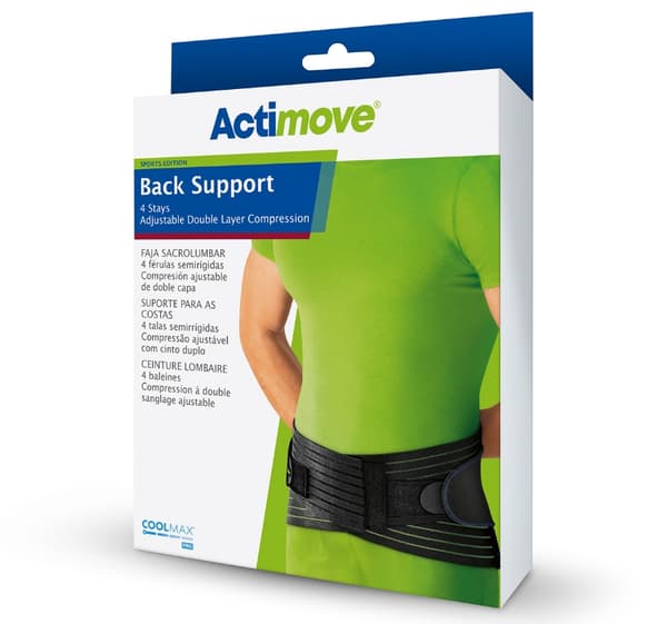 Actimove Rygstøtte med Justerbare Stropper & Compression, Sort, Størrelse L