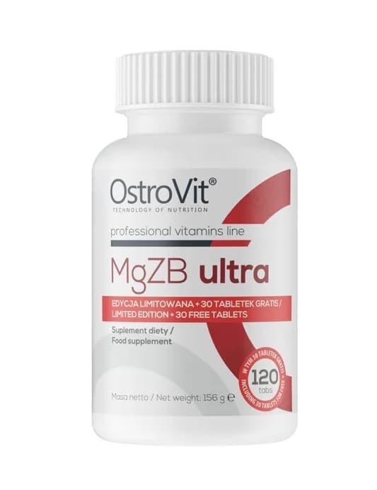 OstroVit MgZB Ultra - Tehokas Magnesium+Sinkki+Vitamiinit, 120 Tablettia