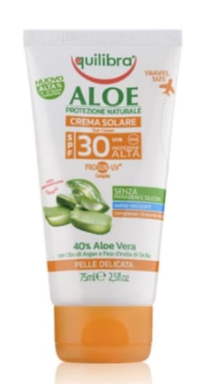 Equilibra Aloe aurinkovoide SPF 30 UVB/UVA 75 ml - Korkean suojakertoimen aurinkovoide herkälle iholle