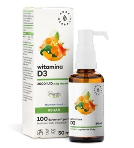 Aura Herbalin D3-vitamiini 2000 IU Vegaani, 50 ml