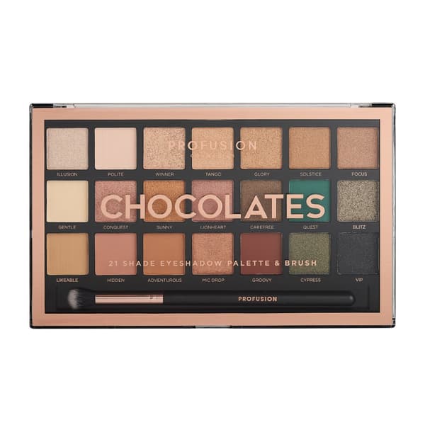 Profusion Chocolates Ögonskuggspalett 21 nyanser med pensel