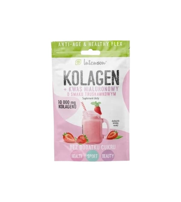 Intenson Kollagen + Hyaluronsyra med Jordgubbssmak och Vitamin C, 10,8 g