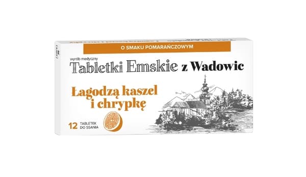 Apelsinsmakande Ems-tabletter från Wadowice, 12 sugtabletter