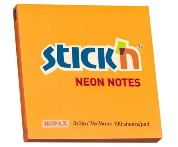 Selvklæbende neonorange notatkort, 76x76mm