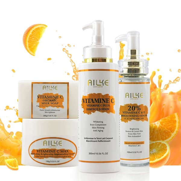 Vitamin C hudpleje, lysnende body lotion, creme til ensartet hudtone, 4 i 1 sæt