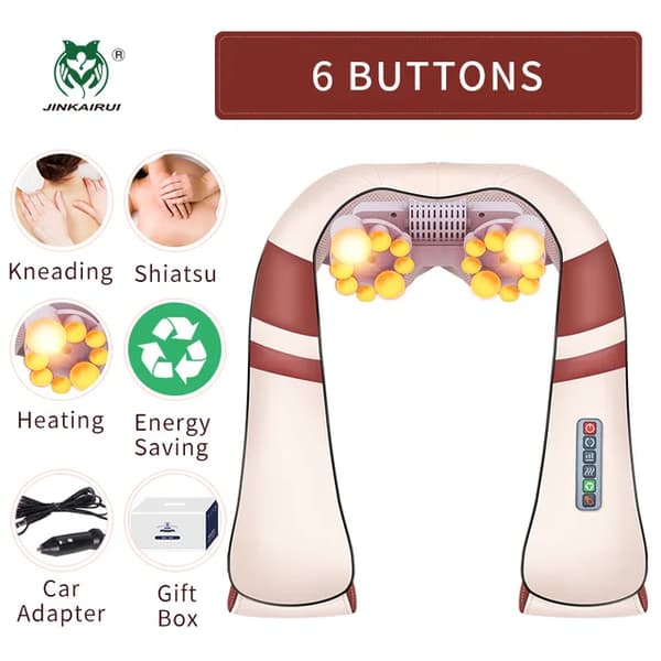 Nakke Massager, Elektrisk Massage, Shiatsu Knetning, EU-stik, Rød 6 knapper