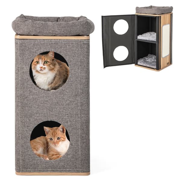 Katt hus, 15x15x30.5 tum, Naturligt grå