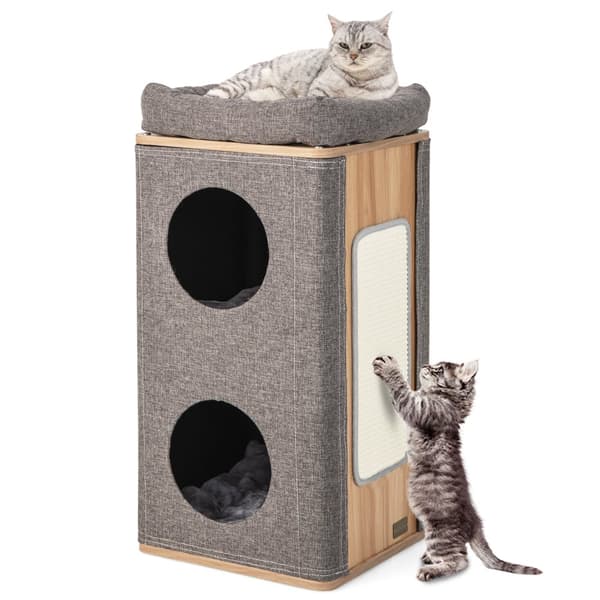 Katt hus, 15x15x30.5 tum, Naturligt grå