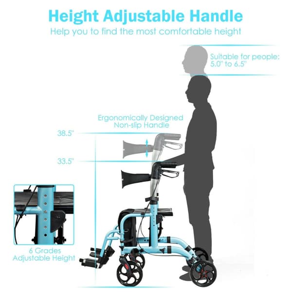 Rollator Walker, 24x40,5x33,5-38,5 tum, Blå