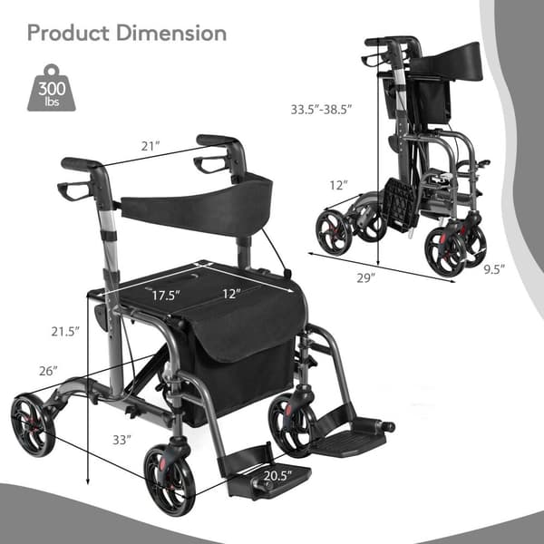 Rollator, 24x40,5x33,5-38,5 tum, Svart