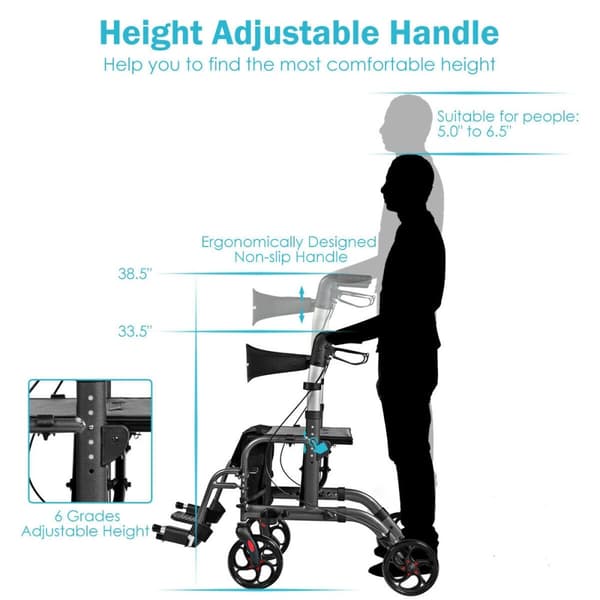 Rollator, 24x40,5x33,5-38,5 tum, Svart