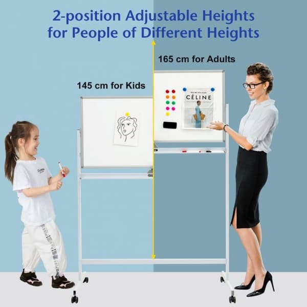 Dobbeltsidet Magnetisk Mobil Whiteboard, 120x60 cm, Hvid