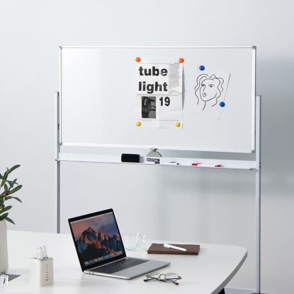 Dobbeltsidet Magnetisk Mobil Whiteboard, 120x60 cm, Hvid