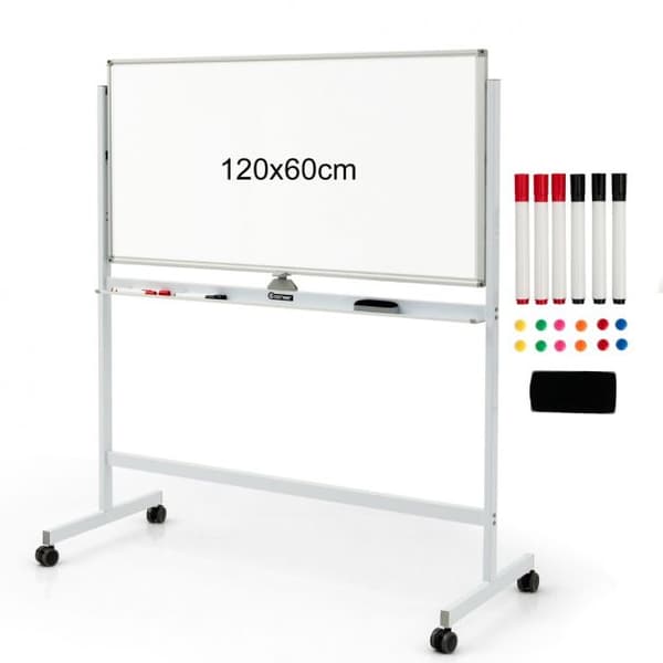 Dobbeltsidet Magnetisk Mobil Whiteboard, 120x60 cm, Hvid