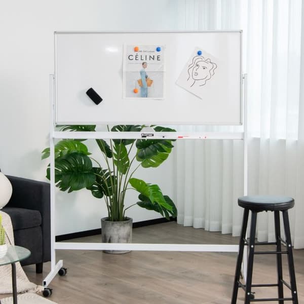 Dobbeltsidet Magnetisk Mobil Whiteboard, 120x60 cm, Hvid