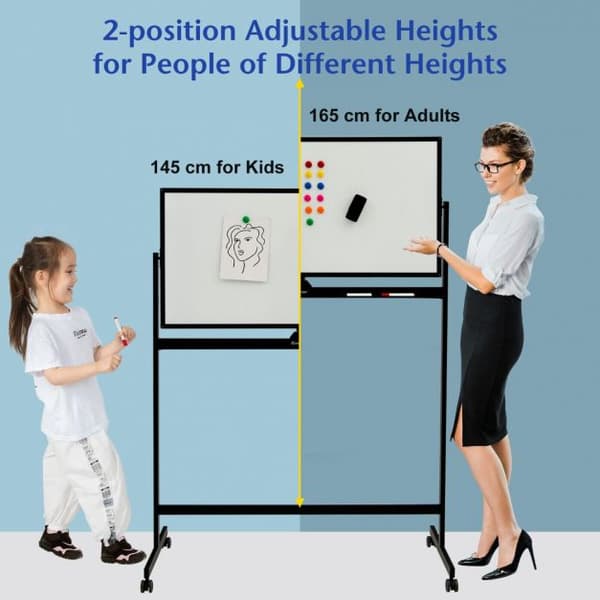Dobbeltsidet Magnetisk Mobil Whiteboard, 120x60 cm, Sort