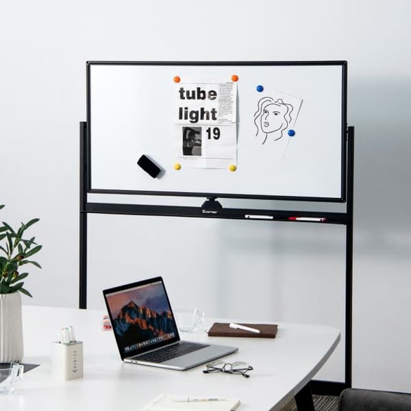 Dobbeltsidet Magnetisk Mobil Whiteboard, 120x60 cm, Sort