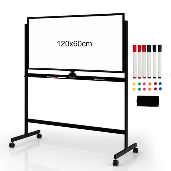 Dobbeltsidet Magnetisk Mobil Whiteboard, 120x60 cm, Sort