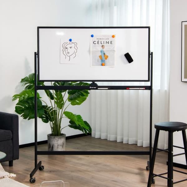 Dobbeltsidet Magnetisk Mobil Whiteboard, 120x60 cm, Sort