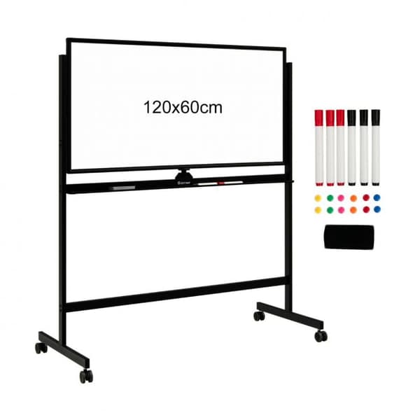 Dubbel-sidig magnetisk mobil whiteboard, 120x60 cm, svart