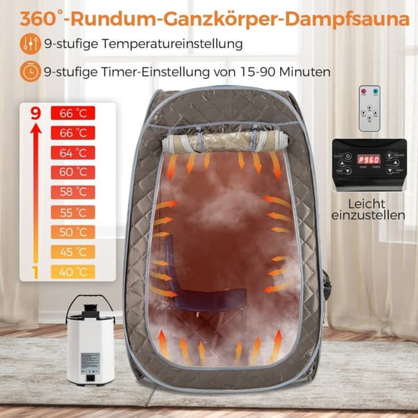 Transportabel Dampsauna, 89x89x149 cm, Grå