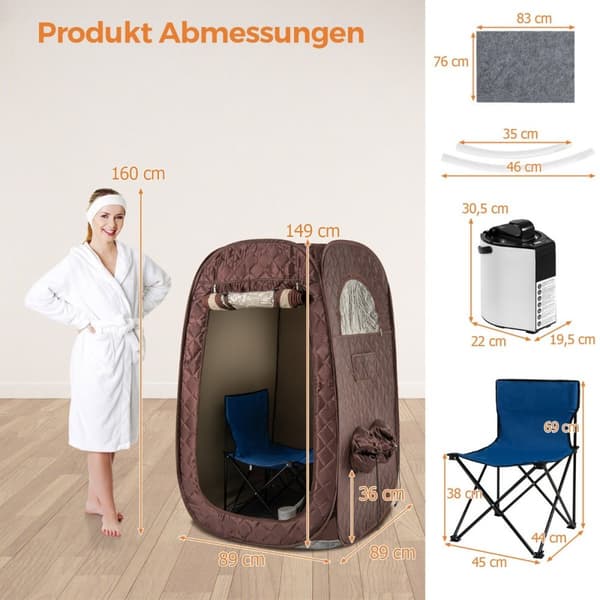 Transportabel dampsauna, 89x89x149 cm, Brun