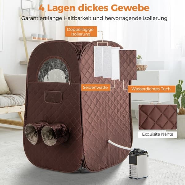 Transportabel dampsauna, 89x89x149 cm, Brun