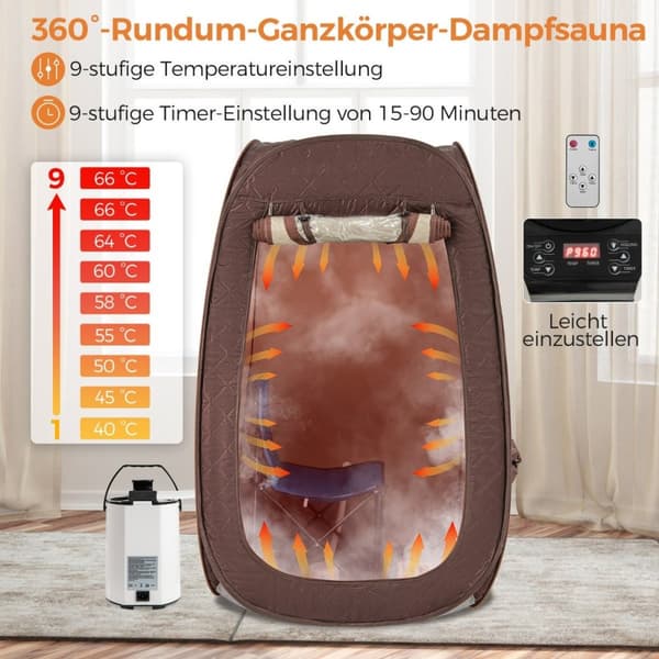 Transportabel dampsauna, 89x89x149 cm, Brun