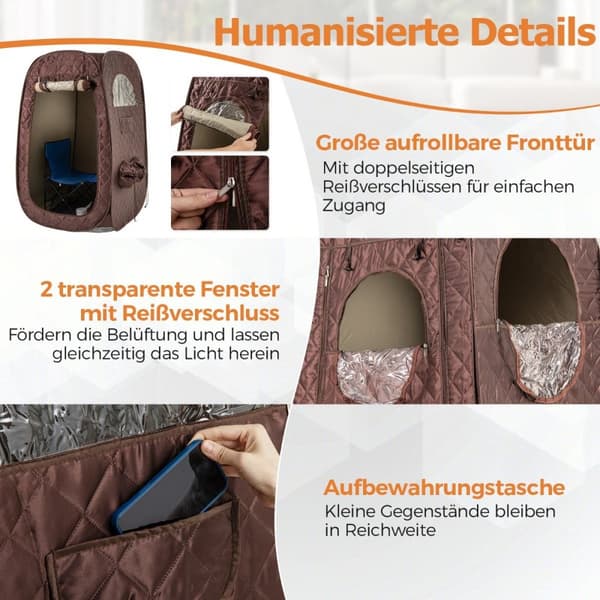 Transportabel dampsauna, 89x89x149 cm, Brun