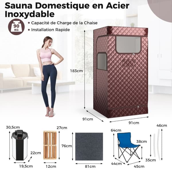 Transportabel Dampsauna, 91x91x183 cm, Sort