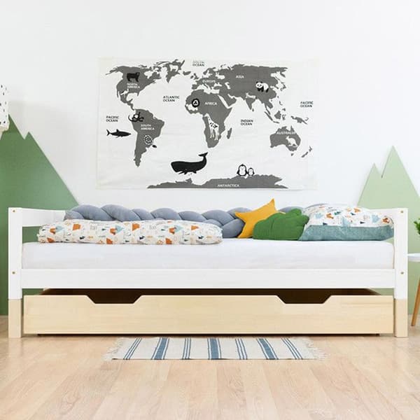 Sänglåda med hjul - färg i naturligt trä för säng 120 x 200 cm