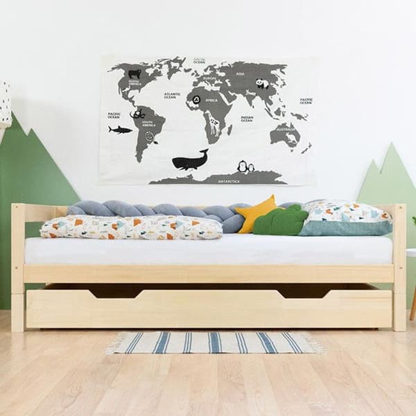 Rullande förvaringslåda eller säng - färg naturligt trä för säng 90 x 200 cm