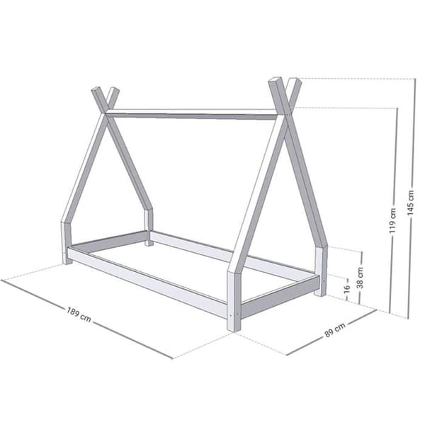 NAKANA barnsäng Tipi - massivt trä - grå - 80 x 180 cm - Benlemi - Barn - Lamell - Ja